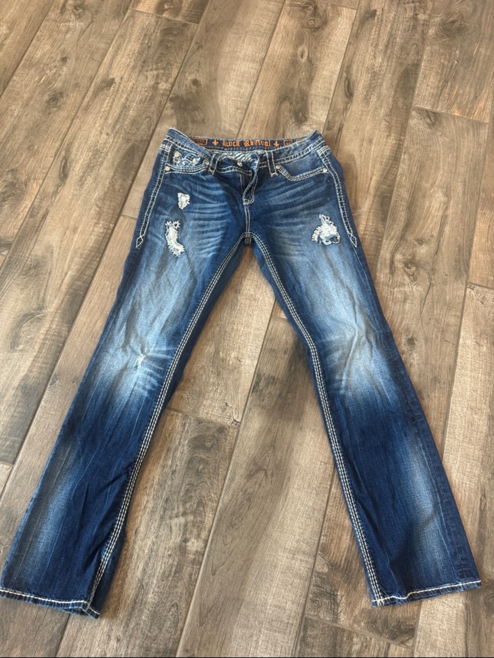 Rock Revival Women's Dark Blue Distressed Boot Cut Jeans